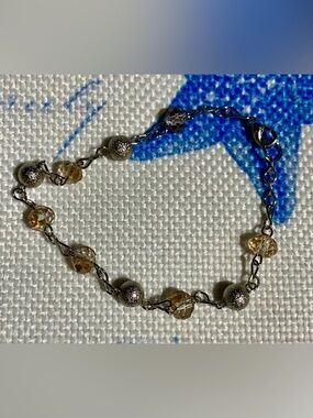 Sterling Silver-Tone Beaded Bracelet with Champagne Beads